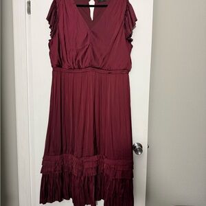 Lane Bryant Burgundy V-Neck Ruffle Midi Dress